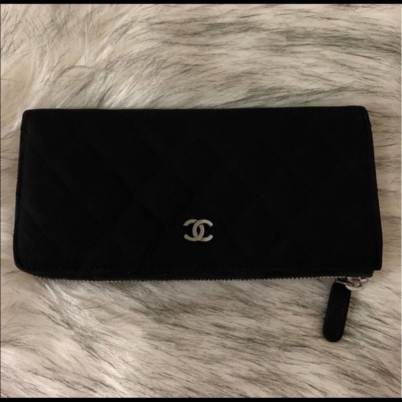 CHANEL Handbags - Chanel Authentic Black CC  logo quilted zip around wallet preowned condition